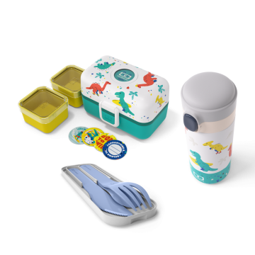 Set compartment lunch box Tresor blue Dino