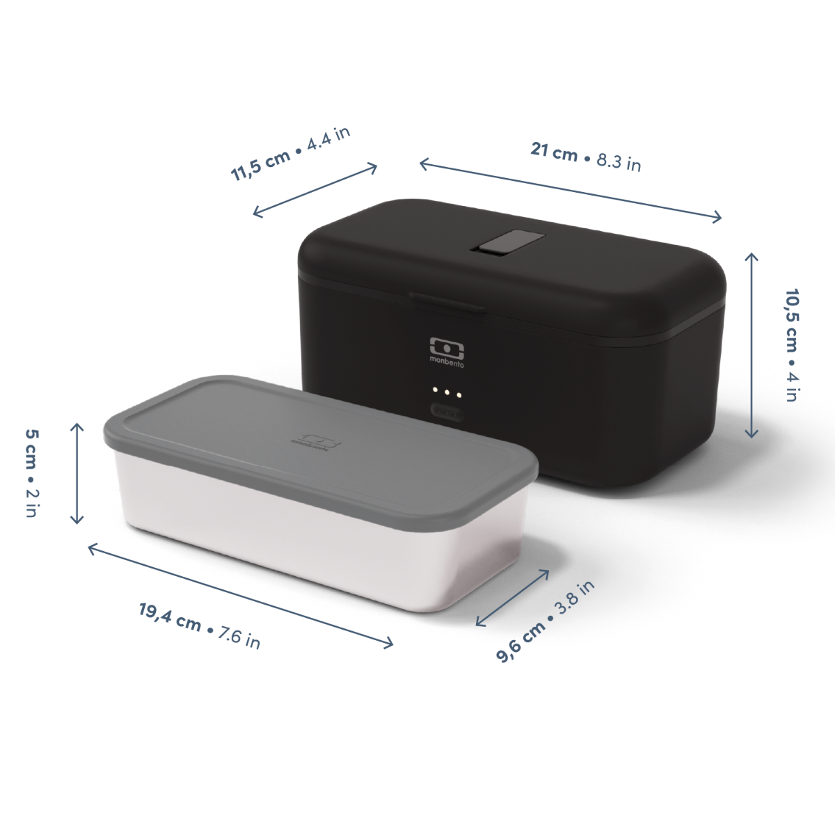 Lunch box set MB Warmer - Electric bento box black Onyx with removable lunch  box compartment MB Side Large and free car cable