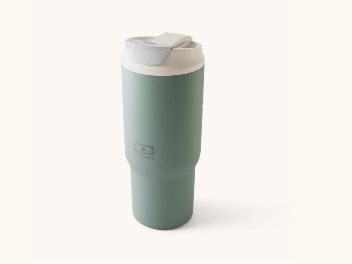 Mug isotherme MB Travel mug monbento, vert et couvercle crème