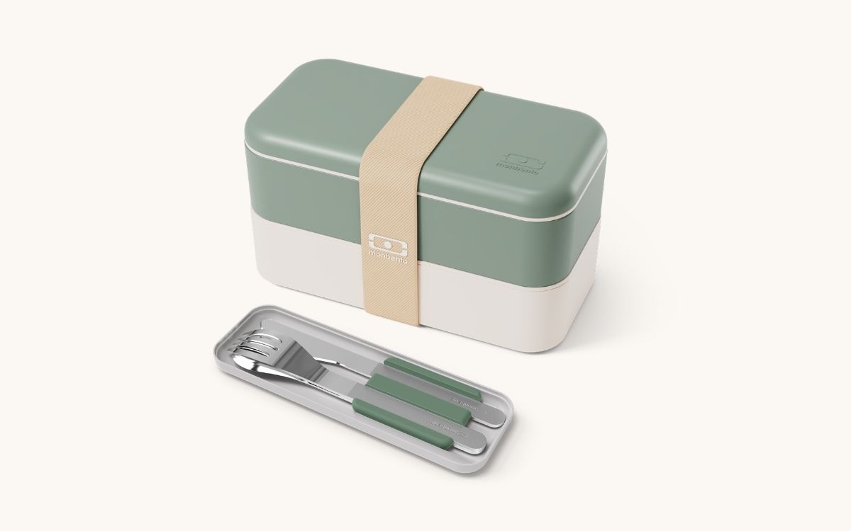 Set Pause déj monbento : lunch box MB Original et set de couverts, vert sauge